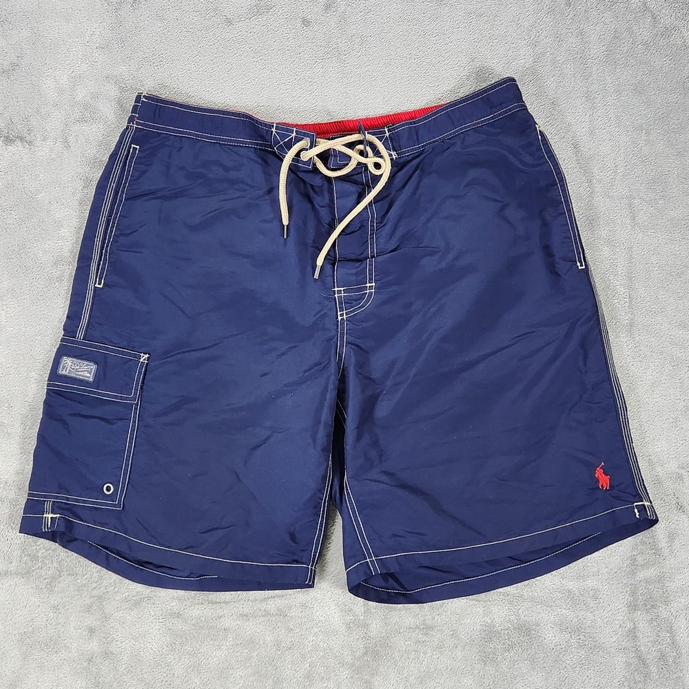 Polo Ralph Lauren Swim Trunks Mens XL Blue Mesh Lined Cargo‎ Pocket Drawstring